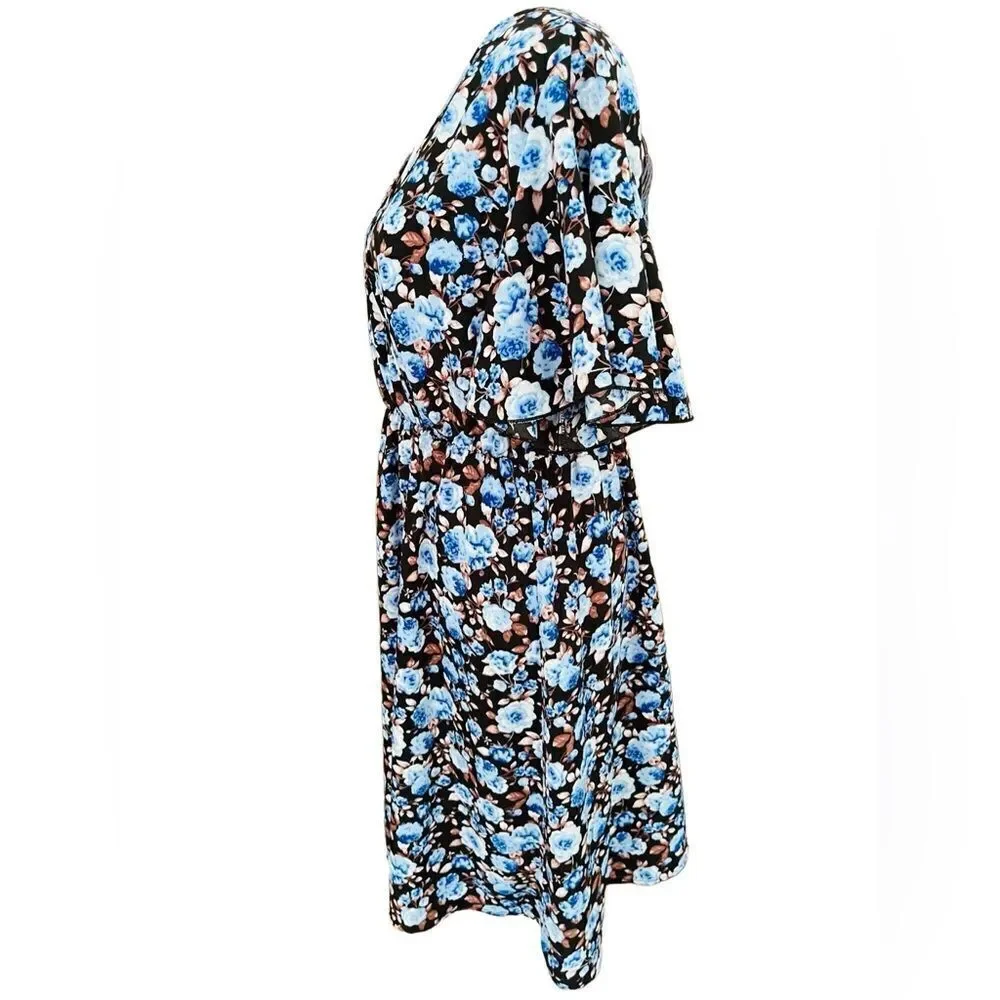 SHEIN Curve faux wrap floral dress with flutter sleeves, size 0X, approx sz 12. - Picture 4 of 7